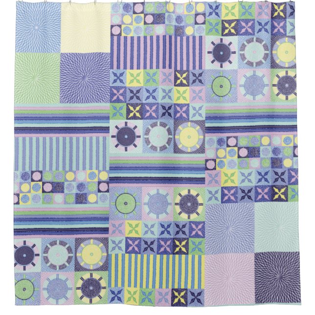 Nanna's Pretty Faux Knit Crochet Blanket Pattern Shower Curtain (Front)