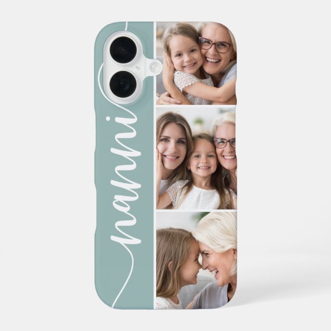 Nanni Script Grandma Photo Collage iPhone 16 Case (Back)