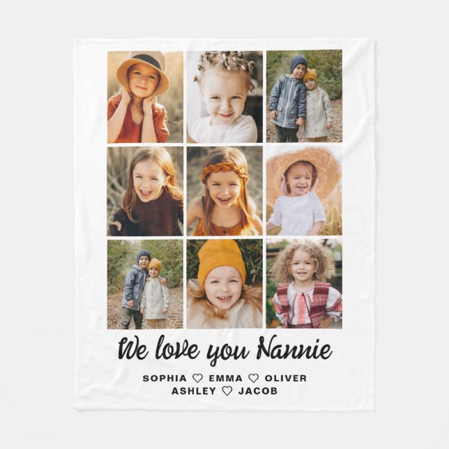 Nannie We love you 9 photo collage Fleece Blanket (Front)