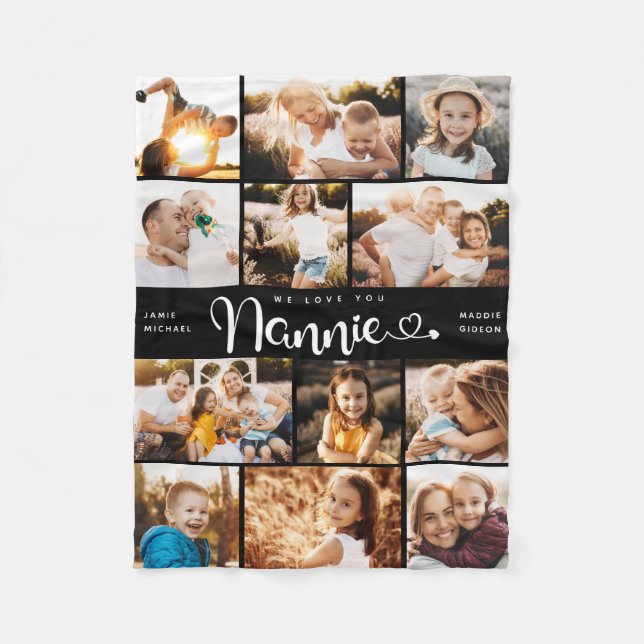 Nannie We Love you Hearts Modern Photo Collage Fle Fleece Blanket (Front)