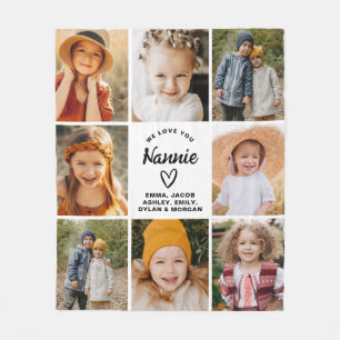 Nannie We Love you Hearts Modern Photo Collage Fleece Blanket