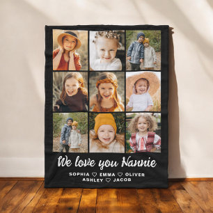 Nannie We Love you Hearts Modern Photo Collage Fleece Blanket