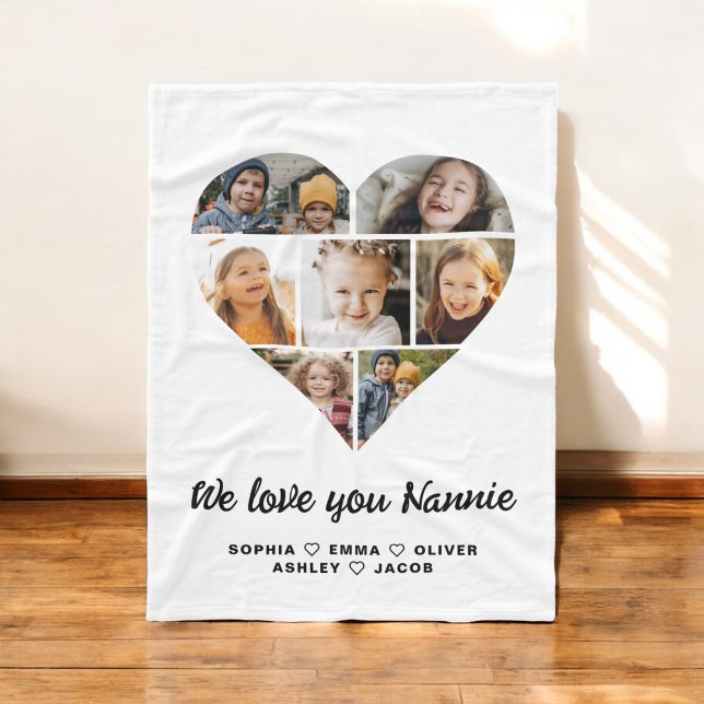 Nannie We Love you Hearts Modern Photo Collage Fleece Blanket (Creator Uploaded)