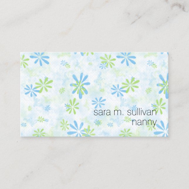 Nanny Babysitter Childcare Simple Floral Pattern Business Card (Front)