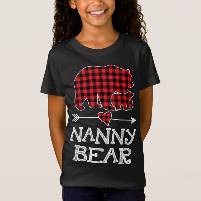 Nanny Bear Christmas Xmas Pajama Red Plaid Buffalo T-Shirt (Front)
