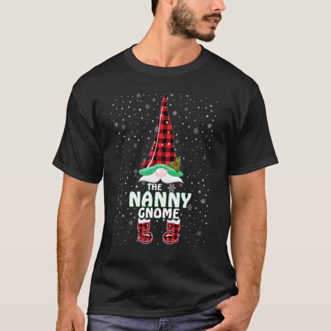 Nanny Gnome Buffalo Plaid Matching Family Christma T-Shirt (Front)