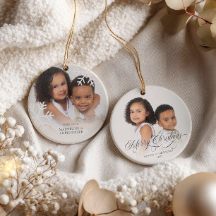 Nanny & Grandad 2 Photo Grandchildren Christmas Ceramic Tree Decoration