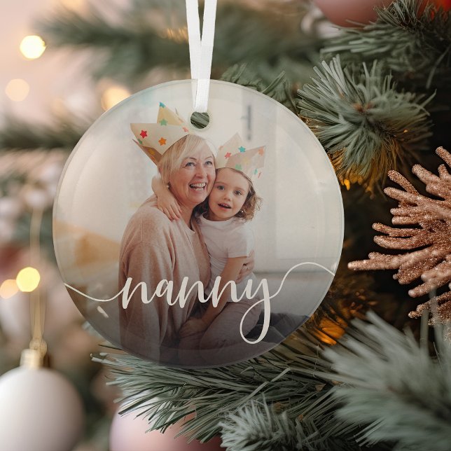 Nanny Grandma Script Overlay Glass Tree Decoration (Creator Uploaded)