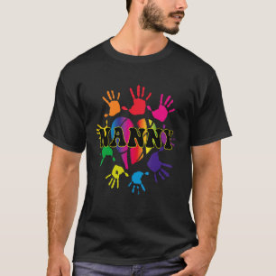 Nanny Heart Hand Print Kids Handprint Grandma Moth T-Shirt