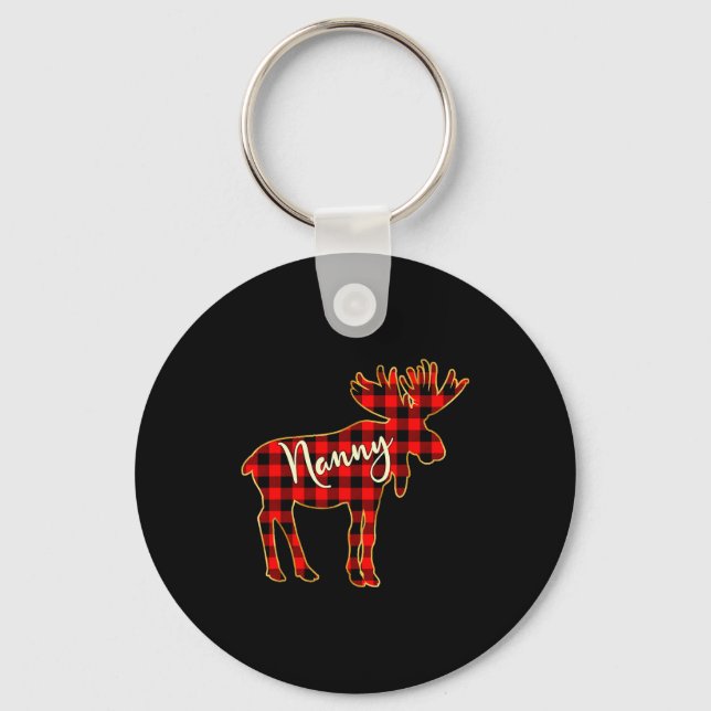 Nanny Moose _ Buffalo Red Plaid Family Christmas  Key Ring (Front)