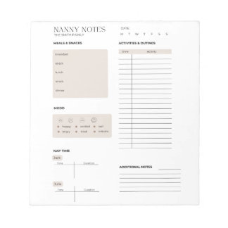 Nanny Notes, Nanny Log Notepad