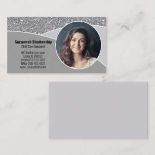 Nanny Professional Photo Faux Silver Glitter  Business Card
