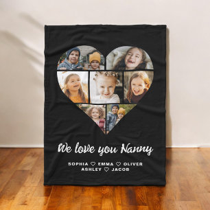 Nanny We Love you Hearts Modern Photo Collage Fleece Blanket