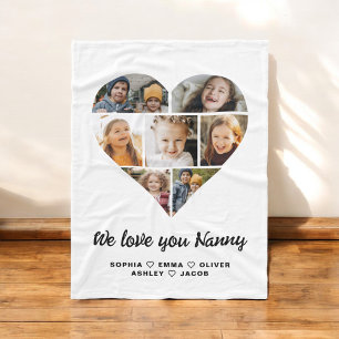 Nanny We Love you Hearts Modern Photo Collage Fleece Blanket