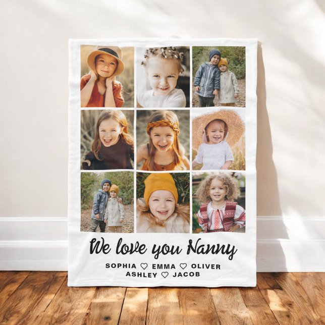 Nanny We Love you Hearts Modern Photo Collage Fleece Blanket (Creator Uploaded)