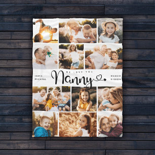 Nanny We Love you Hearts Modern Photo Collage Fleece Blanket