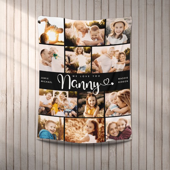 Nanny We Love you Hearts Modern Photo Collage Fleece Blanket (Creator Uploaded)