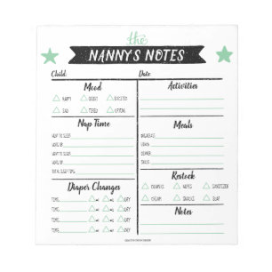 Nanny's Notes Babysitter Notes Daycare Sheets