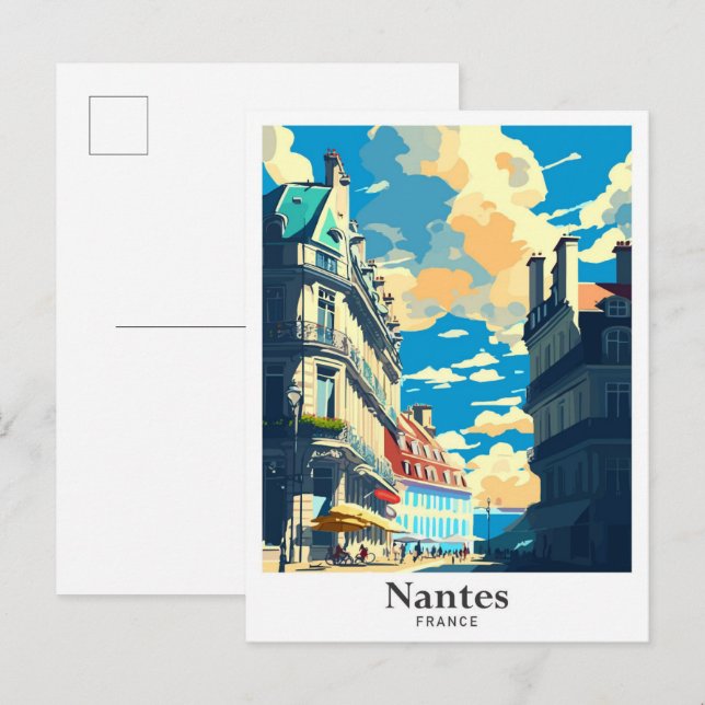 Nantes France Art Vintage Travel Illustration Postcard (Front/Back)
