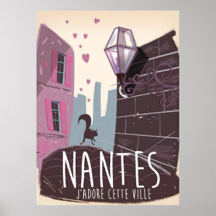 Nantes France city travel poster