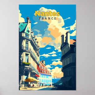 Nantes France Travel Art Vintage Illustration Poster