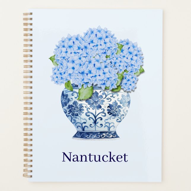 Nantucket Blue Hydrangeas Chinoiserie Vase Planner (Front)