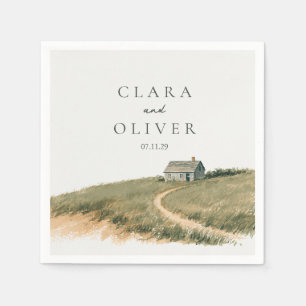 Nantucket Cottage Dune Path Couple Names Wedding Napkin