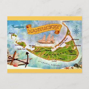 Nantucket Island MA Map Postcard