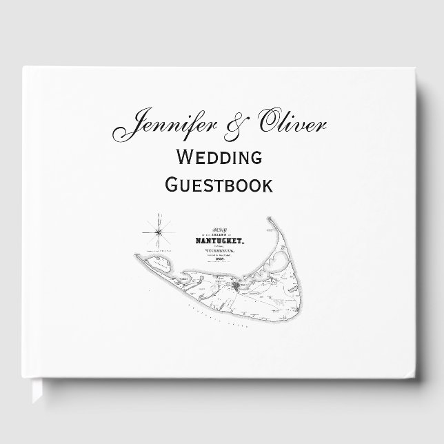 Nantucket Island MA Vintage Map Black Guest Book (Front)