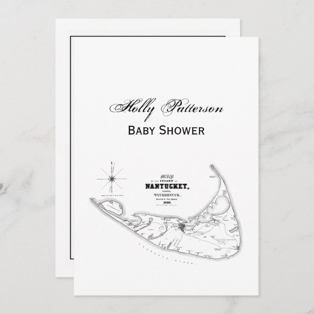 Nantucket Island MA Vintage Map Black Invitation (Front/Back)