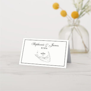 Nantucket Island MA Vintage Map Black Place Card