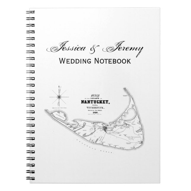 Nantucket Island MA Vintage Map Black Spiral Notebook (Front)
