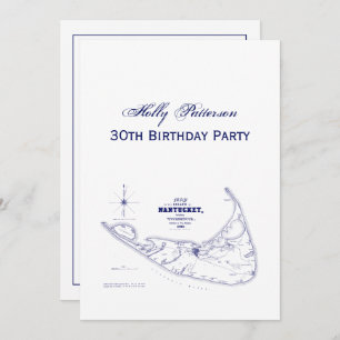 Nantucket Island MA Vintage Map Navy Blue Invitation