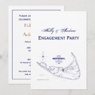 Nantucket Island MA Vintage Map Navy Blue Invitation