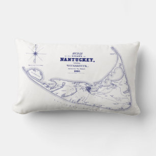 Nantucket Island MA Vintage Map Navy Blue Lumbar Cushion