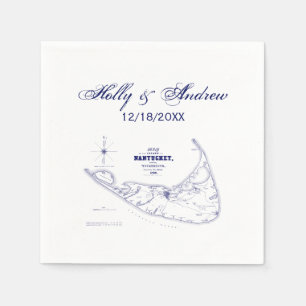 Nantucket Island MA Vintage Map Navy Blue Napkin