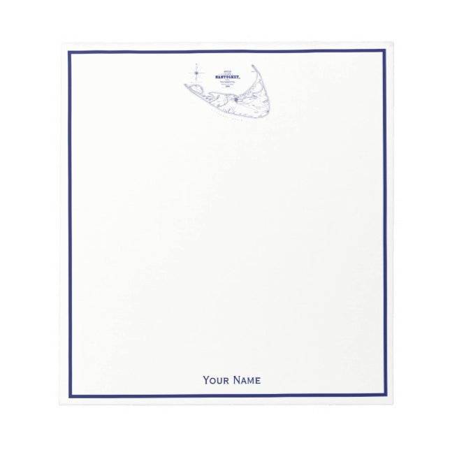 Nantucket Island MA Vintage Map Navy Blue Notepad (Front)