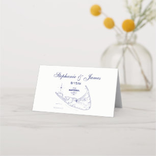 Nantucket Island MA Vintage Map Navy Blue Place Card
