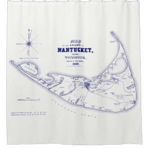 Nantucket Island MA Vintage Map Navy Blue Shower Curtain