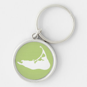 Nantucket Island Map Polka Do in White & Lime Key Ring