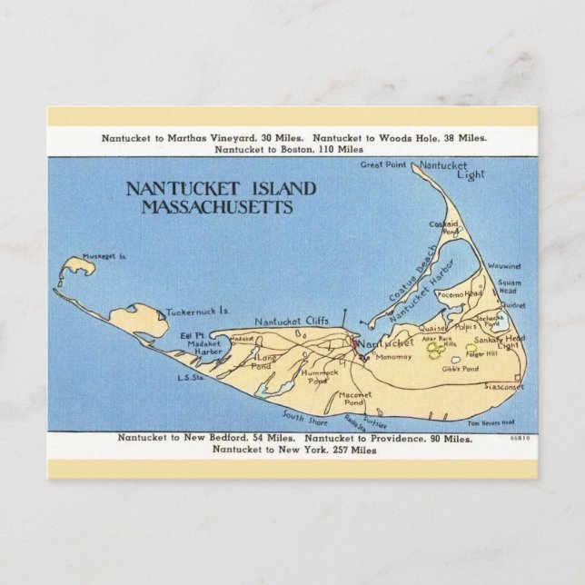 Nantucket Island Map  Postcard (Front)