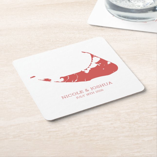 Nantucket Island Wedding Nantucket Red Square Pape Paper Coaster (Angled)