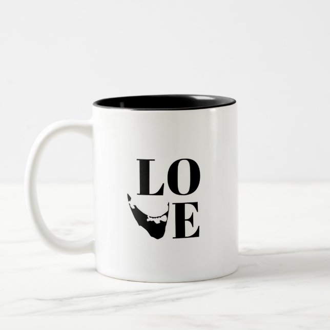 Nantucket Love Graphic Print Island Silhouette Two-Tone Coffee Mug (Left)