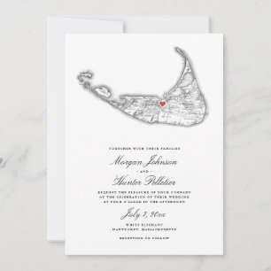 Nantucket MA Map Elegant Black and White Wedding Invitation