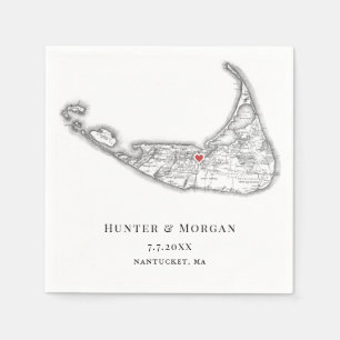 Nantucket MA Map Elegant Black and White Wedding Napkin