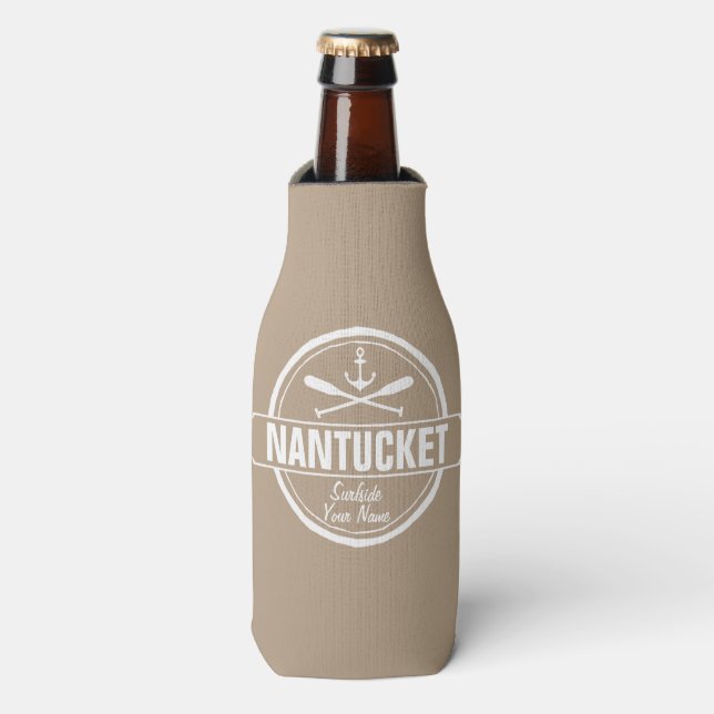 Nantucket, MA personalised name, nautical anchor Bottle Cooler (Bottle Front)