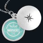 Nantucket, MA personalised name, nautical anchor Locket Necklace<br><div class="desc">This Nantucket, Massachusetts nautical anchor and paddle design is personalised with your favourite Nantucket town, area or beach (such as Brant Point, Madaket, Siasconset, Surfside, Monomoy, Naushop, Miacomet, etc.) and your name (or delete). This retro, vintage style design features a white circle, anchor, crisscrossed paddles and a bold banner that...</div>