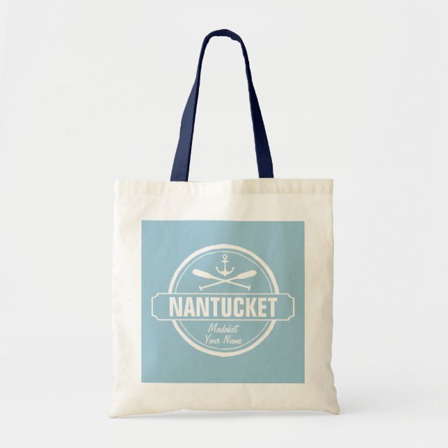 Nantucket, MA personalised name, nautical anchor Tote Bag (Front)