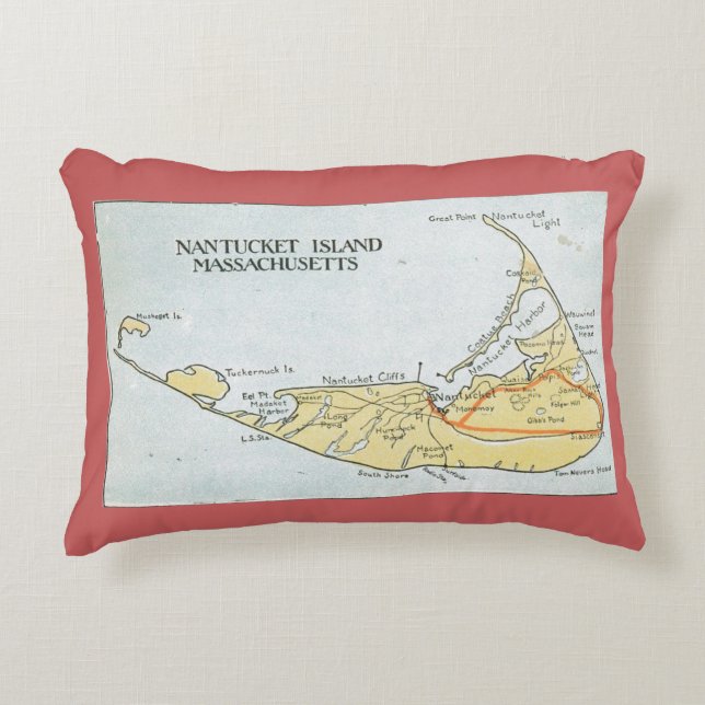 Nantucket Map Pillow in Nantucket Red (Front)