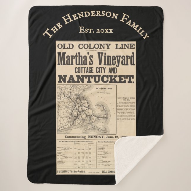 Nantucket Martha’s Vineyard 1893 Old Colony RR Sherpa Blanket (Front)